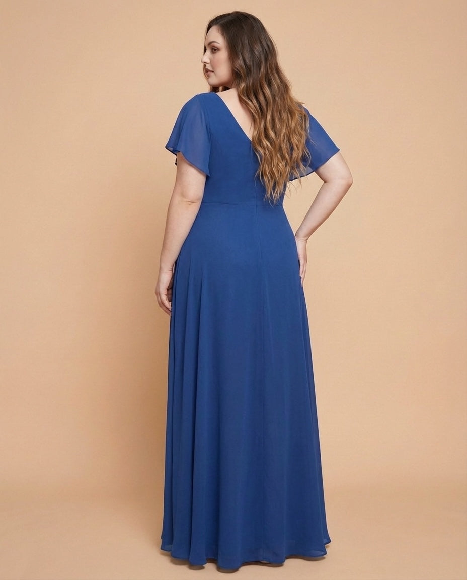 Avenleigh Elegant Plus Size Chiffon A-Line Bridesmaid Gown Flowy Skirt - N0335