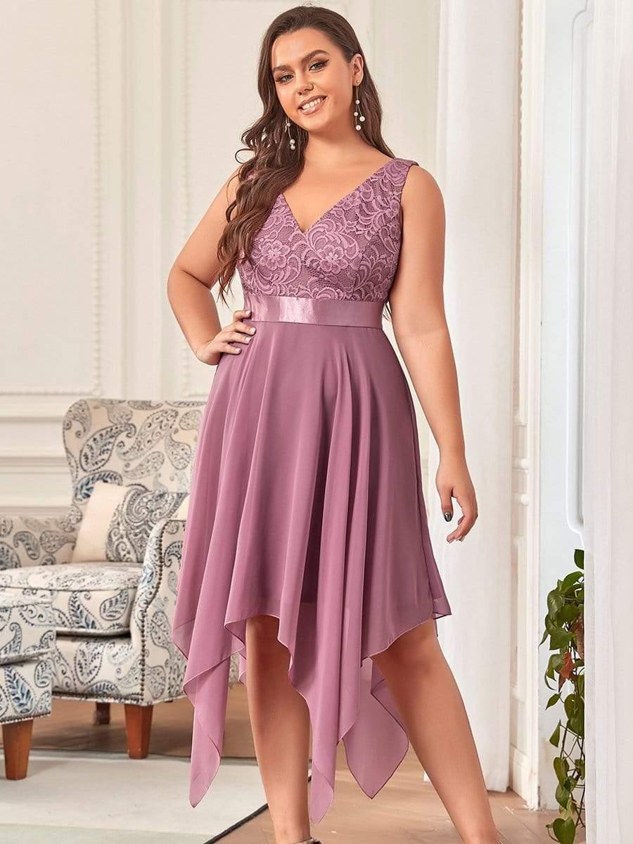 Plus Size Stunning V Neck Prom Lace Dress for Women