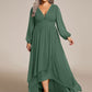 Plus Size V-Neck Long Lantern Sleeves A-Line Chiffon Bridesmaid Dress