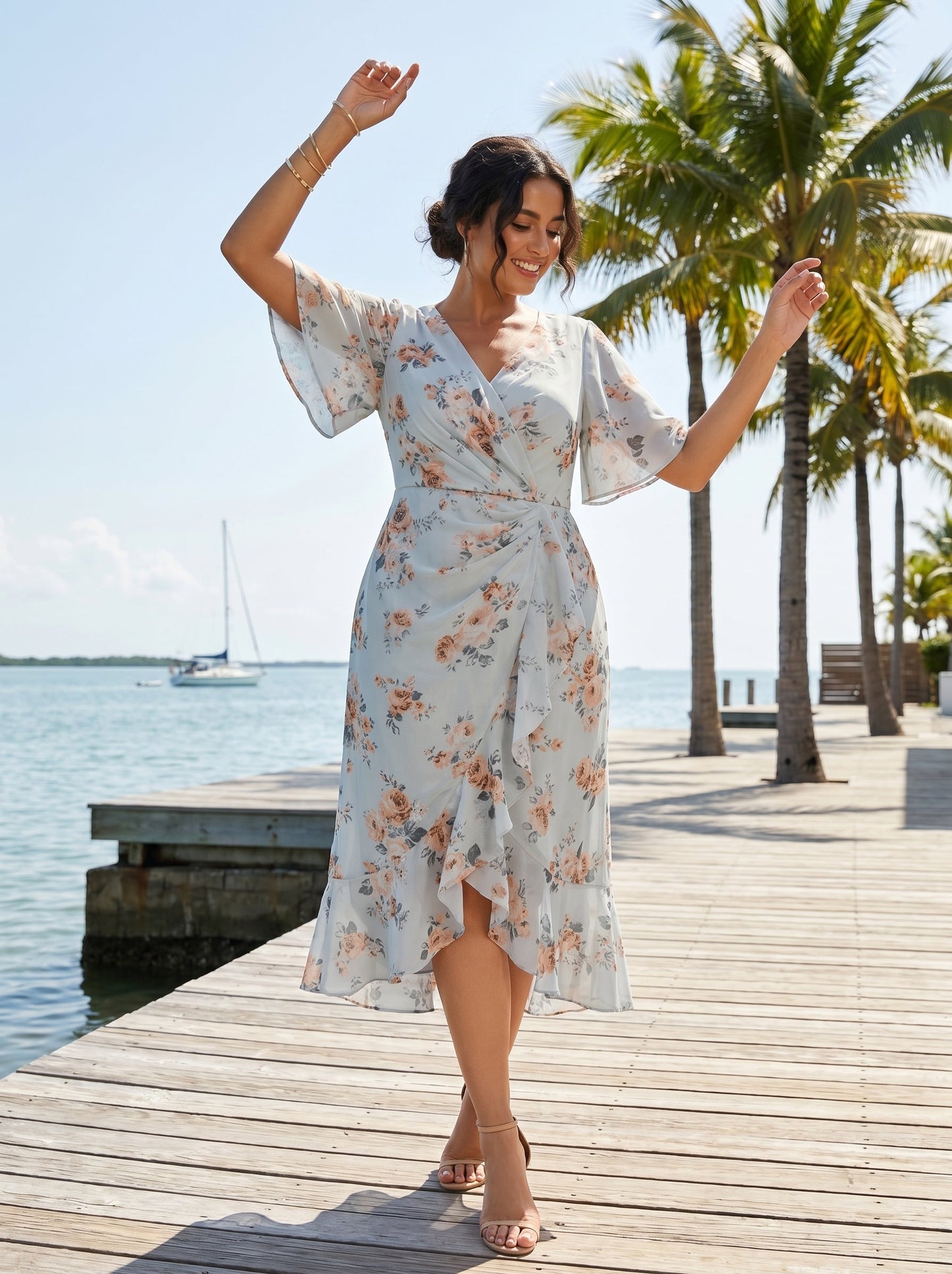 Plus Size Printed Mermaid Chiffon Wedding Guest Dress