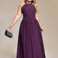 Plus Size Glittery Halter Neck Pleated Formal Evening Dress
