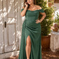 Plus Size Mermaid Bridesmaid Dress with Corset Bodice and Slit