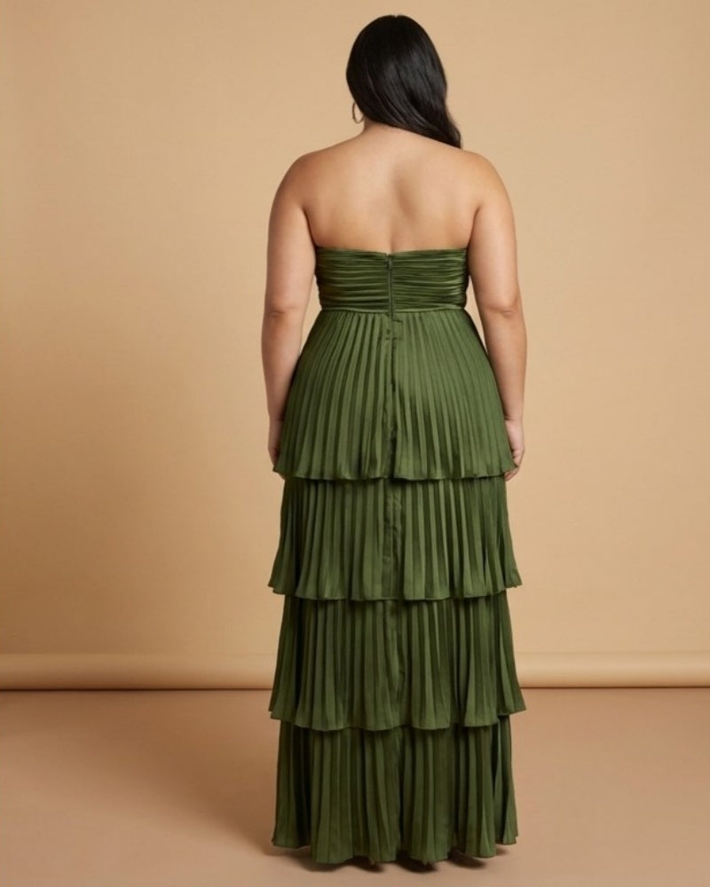 Chantarae Luxury Satin Strapless A-Line Plus Size Bridesmaid Dress with Ruffle -N0377