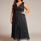 Plus Size Sleeveless Glittery Ruffled V-Neck Midi Wedding Guest Dress