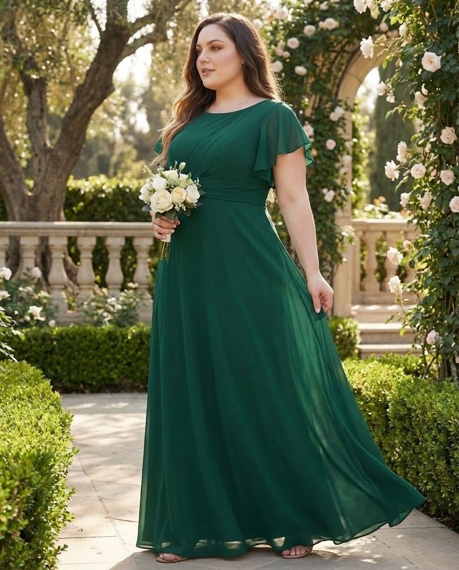Avenleigh Graceful Plus Size Chiffon A-Line Bridesmaid Gown with Flowing Skirt - N0332