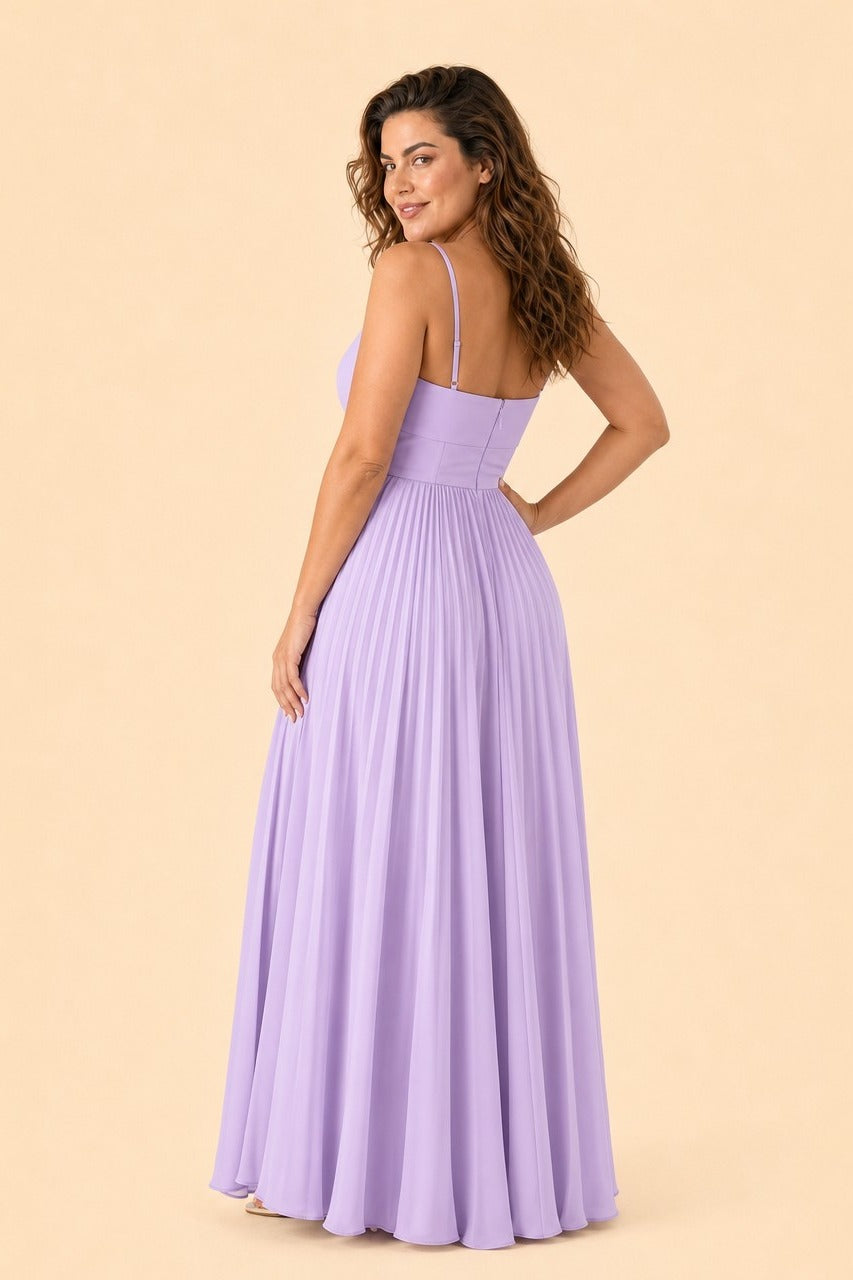 Ruched Satin Bridesmaid Dress with Open Back and Side Slit
