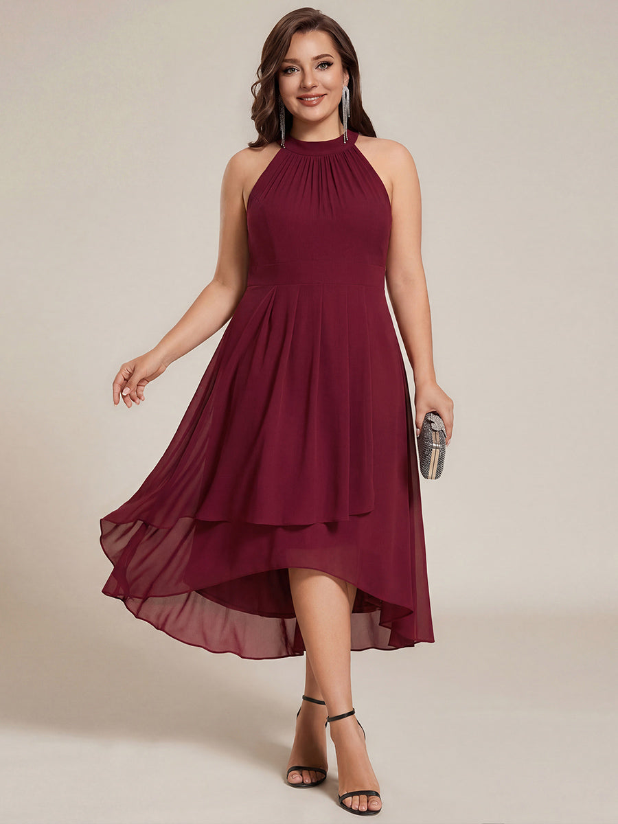 Flowy Plus Size Halter Neck Chiffon Midi Wedding Guest Dress