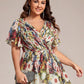 Plus Size Double V-Neck Ruffles Sleeve Chiffon Midi Wedding Guest Dress