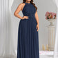 Plus Size Glittery Halter Neck Pleated Formal Evening Dress