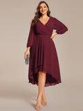 Plus Size Chiffon A-Line 3/4 Sleeves Asymmetrical Hem Wedding Guest Dress
