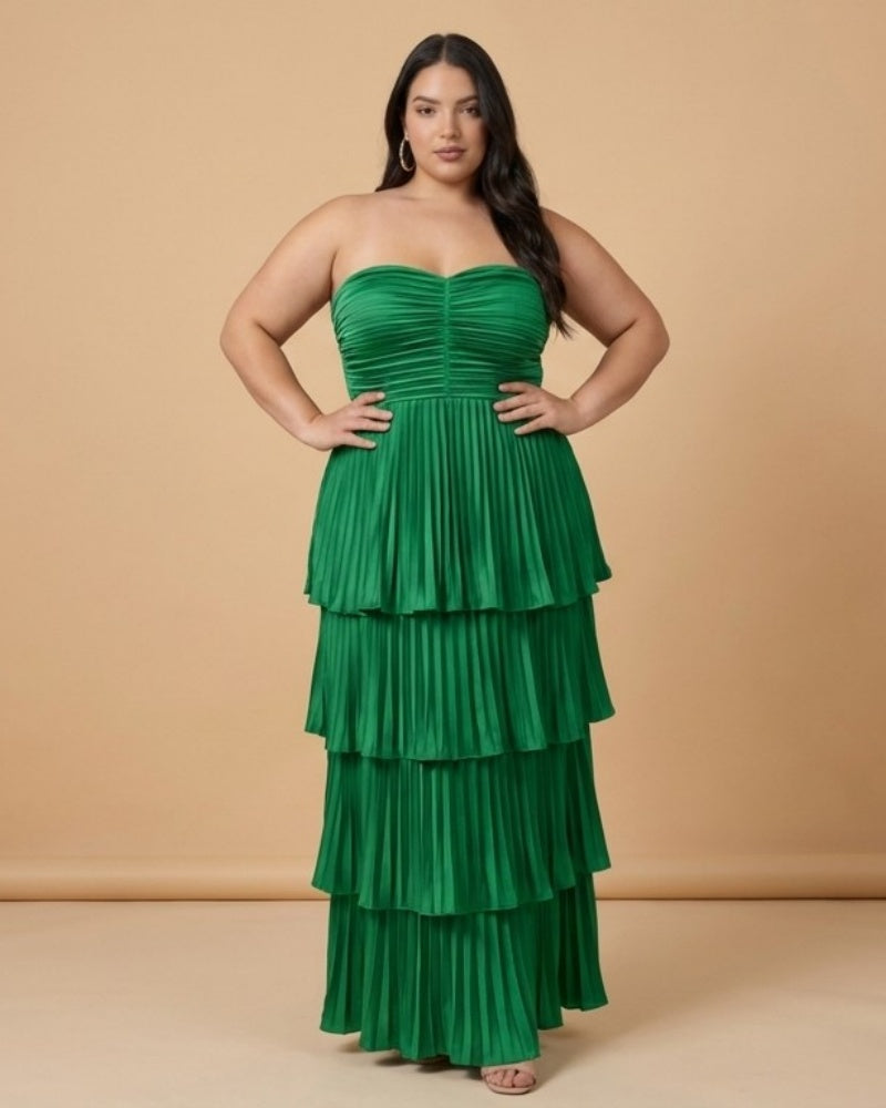 Chantarae Luxury Satin Strapless A-Line Plus Size Bridesmaid Dress with Ruffle -N0377