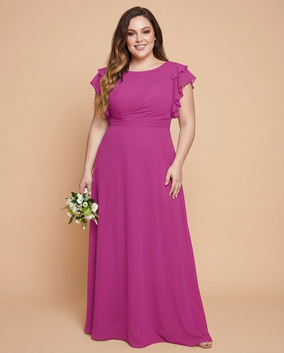 Avenleigh Plus Size Half Sleeve Pleated Chiffon A-Line Bridesmaid Dress for Wedding Party - N0338