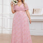 Plus Size Empire Waist V Back Bridesmaid Dress with Short Sleeves