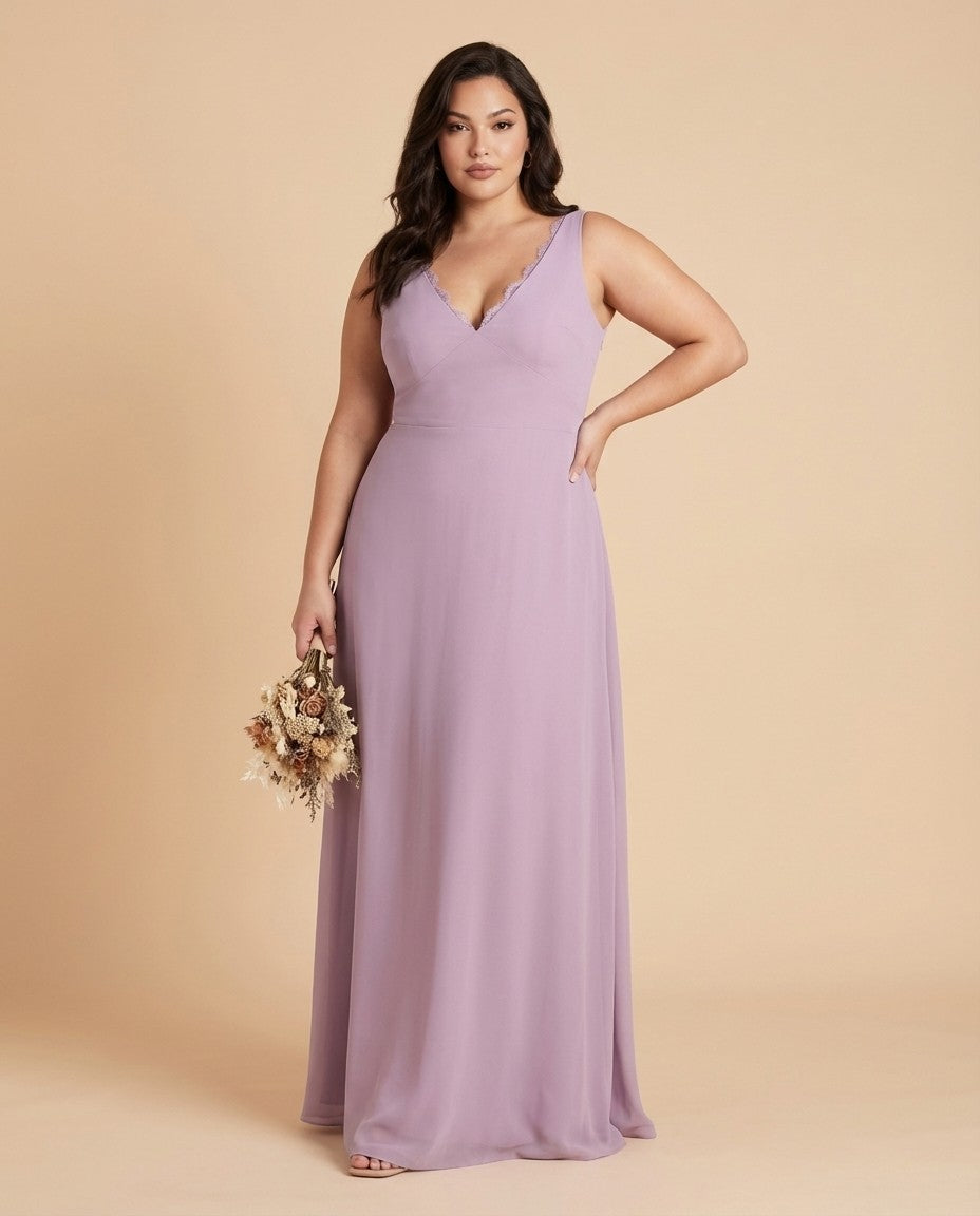 Silvarelle Plus Size Timeless Lace Sheath Floor Length Chiffon Bridesmaid Dress -N0366