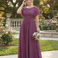 Petaline Plus Size Chiffon A-Line Bridesmaid Gown with Short Flutter Sleeves N0326