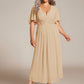 Plus Size Elegant Short Sleeves V-Neck Floral Applique Wedding Guest Dress
