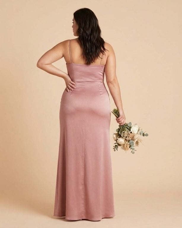 Silvarelle Minimalist Plus Size Sheath Bridesmaid Dress with Soft Chiffon for Wedding -N0365