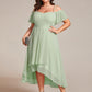 Plus Size Cold Shoulder Sweetheart Necklin Chiffon Midi Wedding Guest Dress