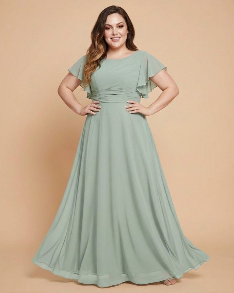 Avenleigh Plus Size Elegant A-Line Chiffon Bridesmaid Dress with Flowing Skirt -N0334