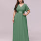 Plus Size Empire Waist V Back Bridesmaid Dress with Short Sleeves