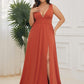 Plus Size Sleeveless V-Neck Empire Waist High Slit Floor-Length Evening Dress
