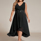 Sleeveless V-Neck High Low Plus Size Wedding Guest Dress with Floral Applique