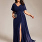 Plus Size High Slit V-Neck Empire Waist Chiffon Bridesmaid Dress