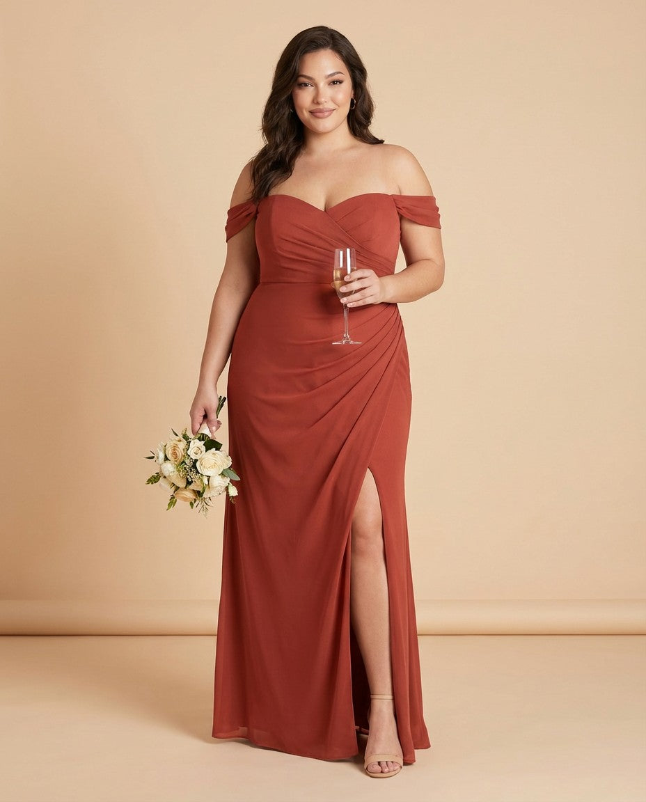 Elanthia Elegant Stretch Mesh Plus Size Bridesmaid Dress for Weddings - N0348