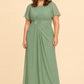 Plus Size A-Line Mother of the Bride Dress with Pleated Chiffon Flutter Sleeves