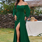 Plus Size High-Slit Waist Pleated Bridesmaid Dress with Long Sleeves