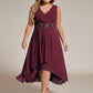 Sleeveless V-Neck High Low Plus Size Wedding Guest Dress with Floral Applique