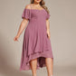 Plus Size Cold Shoulder Sweetheart Necklin Chiffon Midi Wedding Guest Dress