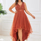 Plus Size Sequin High-Low Deep V Neck Tulle Evening Dresses