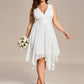Plus Size Double V Neck Ruched-Waist Midi Chiffon Bridesmaid Dress