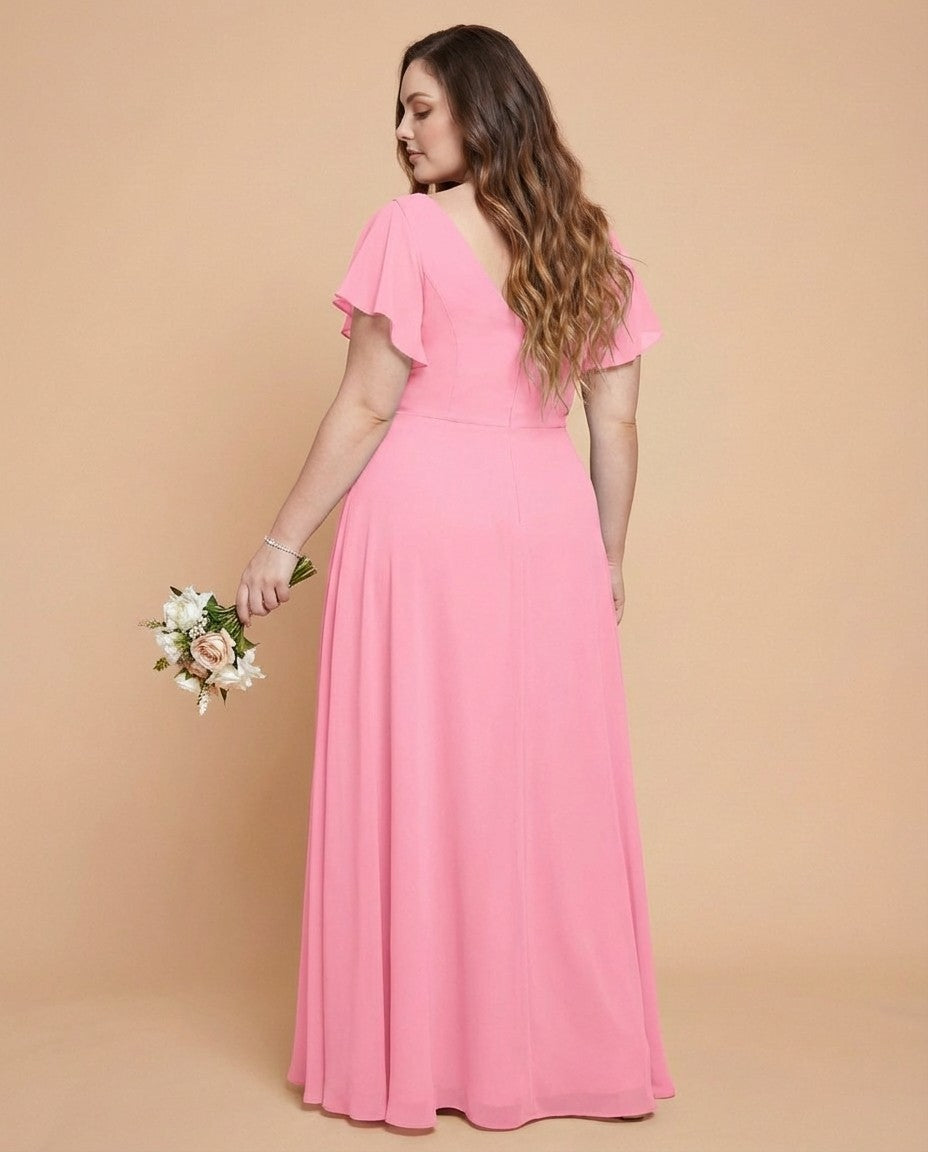 Avenleigh Plus Size Half Sleeve Pleated Chiffon A-Line Bridesmaid Dress for Wedding Party - N0338