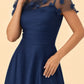 Plus Size Backless A-Line Formal Gown with Floral Appliqué and Satin Skirt