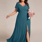 Plus Size Split Ruffles Sleeves with Bowknot Double V-neck Chiffon Bridesmaid Dress