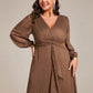 Plus Size Twist Knot Louts Leaf Long Sleeve A-Line Evening Dress