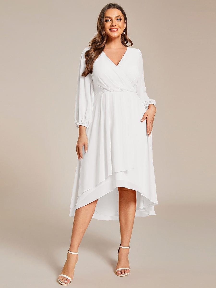 Plus Size Chiffon A-Line 3/4 Sleeves Asymmetrical Hem Wedding Guest Dress