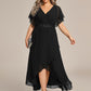 Plus Size V-Neck Chiffon Bat-Wing Sleeve A-Line Waist Applique Formal Dress