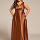 Plus Size Satin Maxi Formal Dress with Pockets
