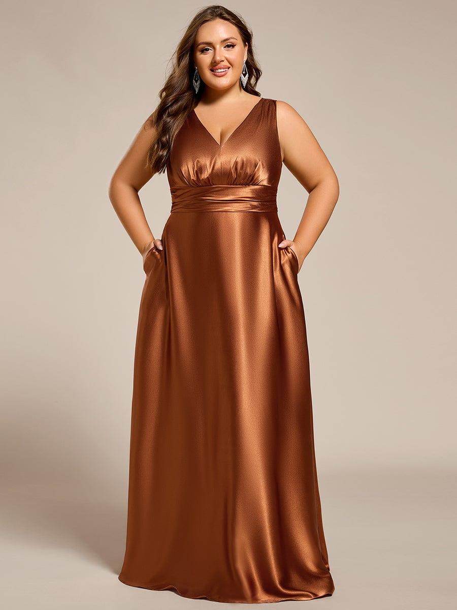 Plus Size Satin Maxi Formal Dress with Pockets