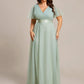 Women's Floor-Length Plus Size Formal Bridesmaid Dress with Short Sleeve