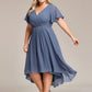 Plus Size Double V-Neck Ruffles Sleeve Chiffon Midi Wedding Guest Dress