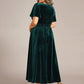 Plus Size A-line V-Neck Short Sleeve Pleated Velvet Fall Wedding Guest Dress