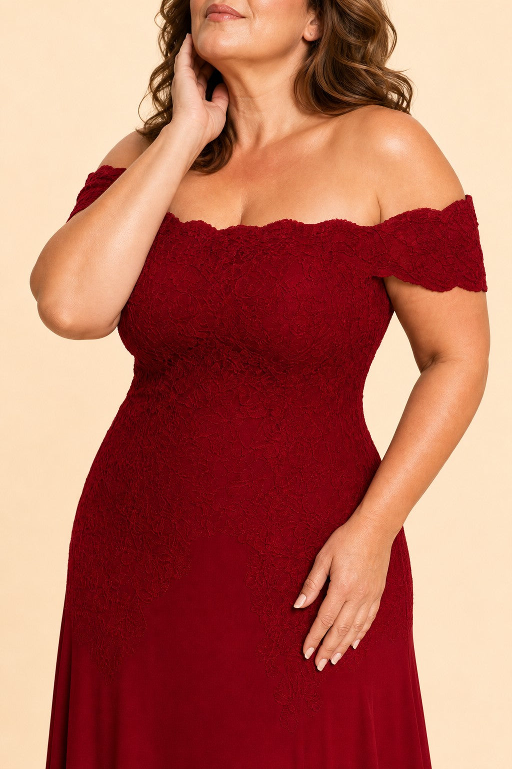 Plus Size Off Shoulder Lace Embroidered A-Line Mother of the Evening Gown Elegant Formal Wear