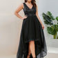 Plus Size Sequin High-Low Deep V Neck Tulle Evening Dresses