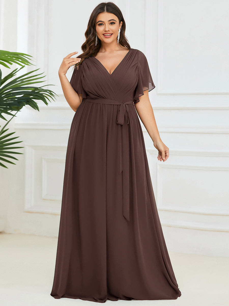 Plus Size Pleated Tie-Waist Chiffon Bridesmaid Dress