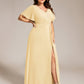 Plus Size High Slit V-Neck Empire Waist Chiffon Bridesmaid Dress