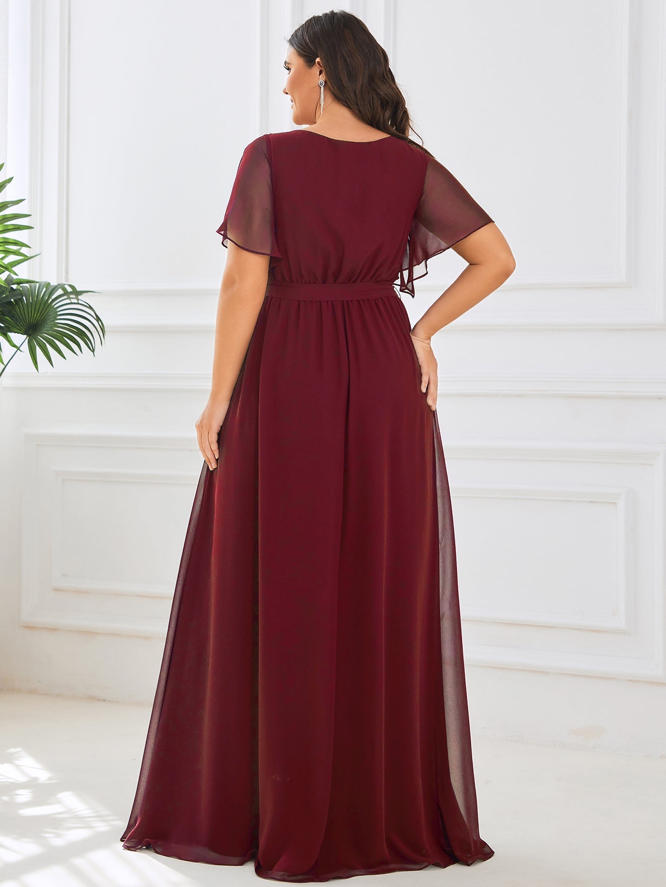 Plus Size Pleated Tie-Waist Chiffon Bridesmaid Dress